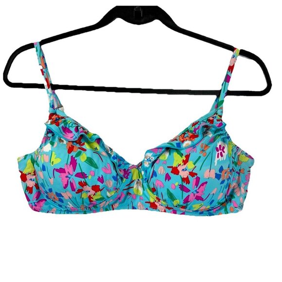 Vera Bradley Superbloom Printed Ruffled Bikini Top Women’s XL 16/18 Blue Floral - Picture 2 of 7